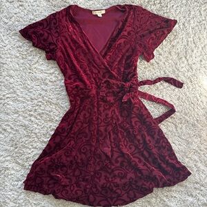 Francesca's Collections Burgundy velvet Wrap Dress. Size M
